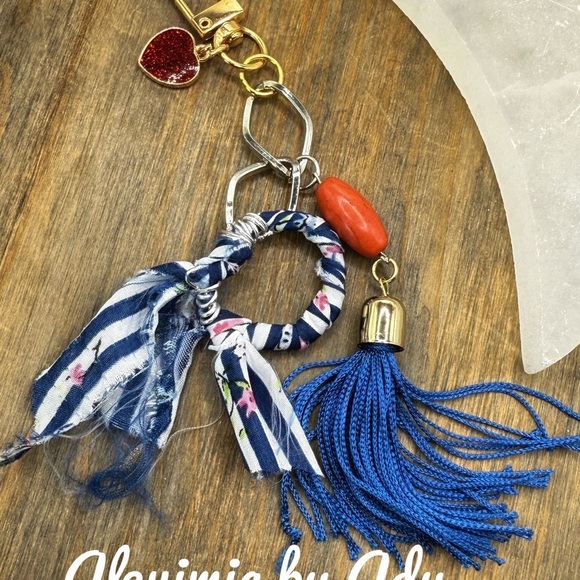 Blue and Red turquoise Key Holder with Tassel bag Charm - Picture 1 of 3